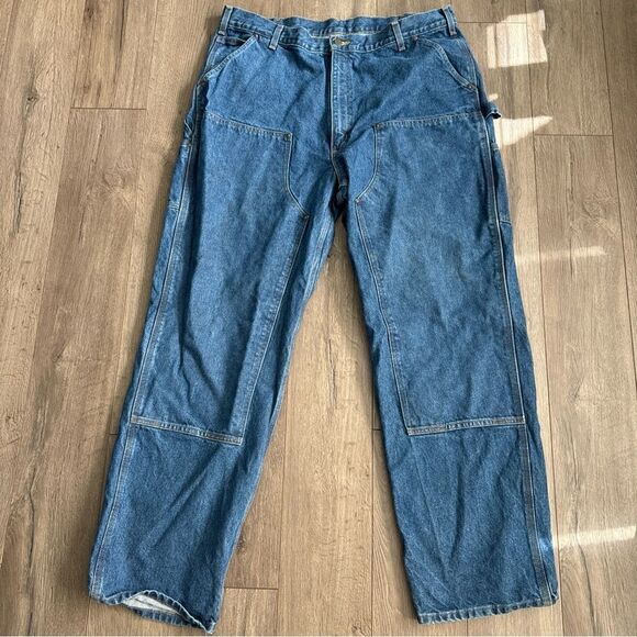 Carhartt Jeans Mens 42x34 Blue Denim Carpenter Double Knee Work Loose Orig. Fit - Picture 1 of 9